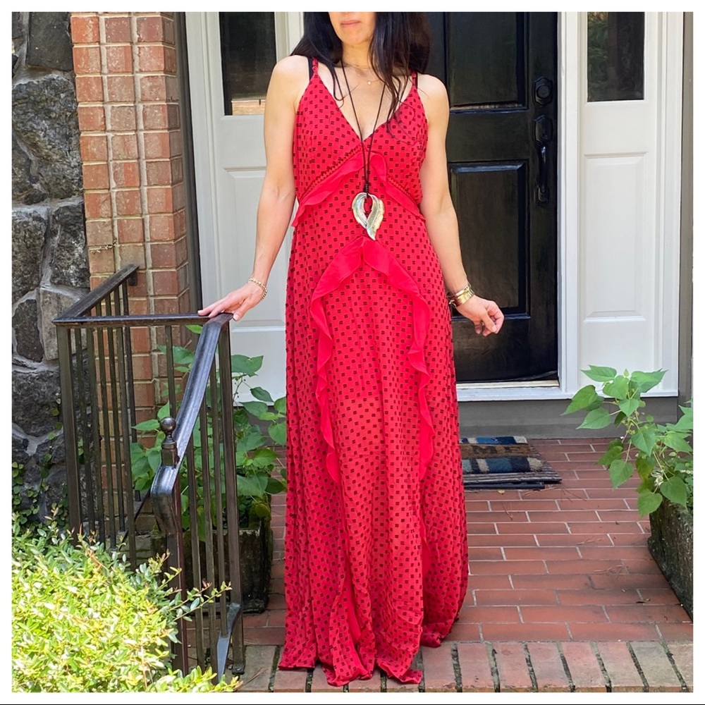 ABSOLUTELY GORGEOUS BOHO CHIC RED MAXI DRESS - Picture 7 of 12